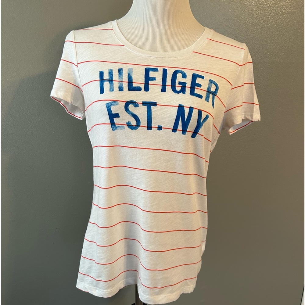 Tommy Hilfiger T-shirt size medium, white with orange stripes